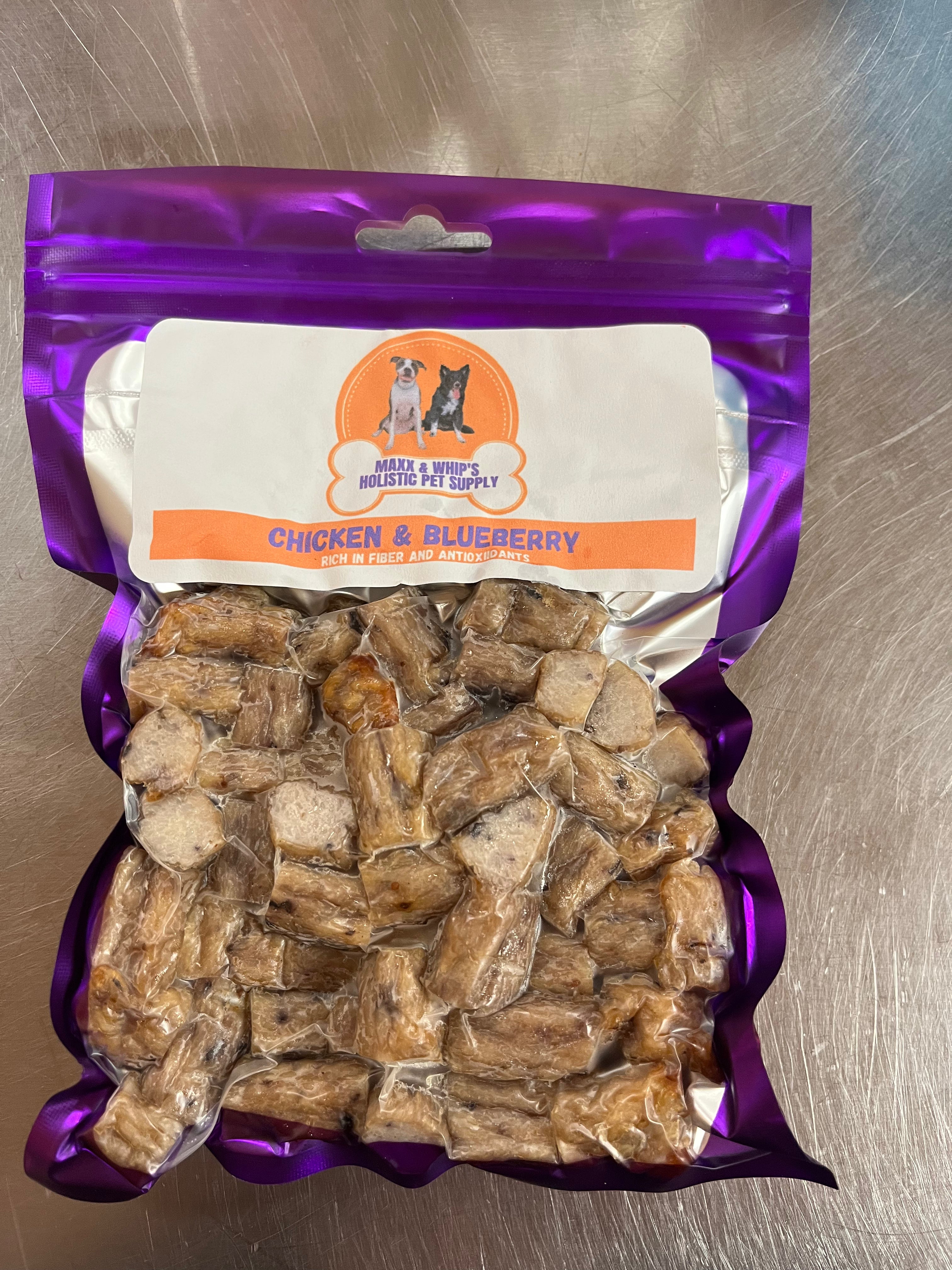 All Natural Chicken and Blueberry Dog Treats Maxx & Whip's Holistic Pet Supply