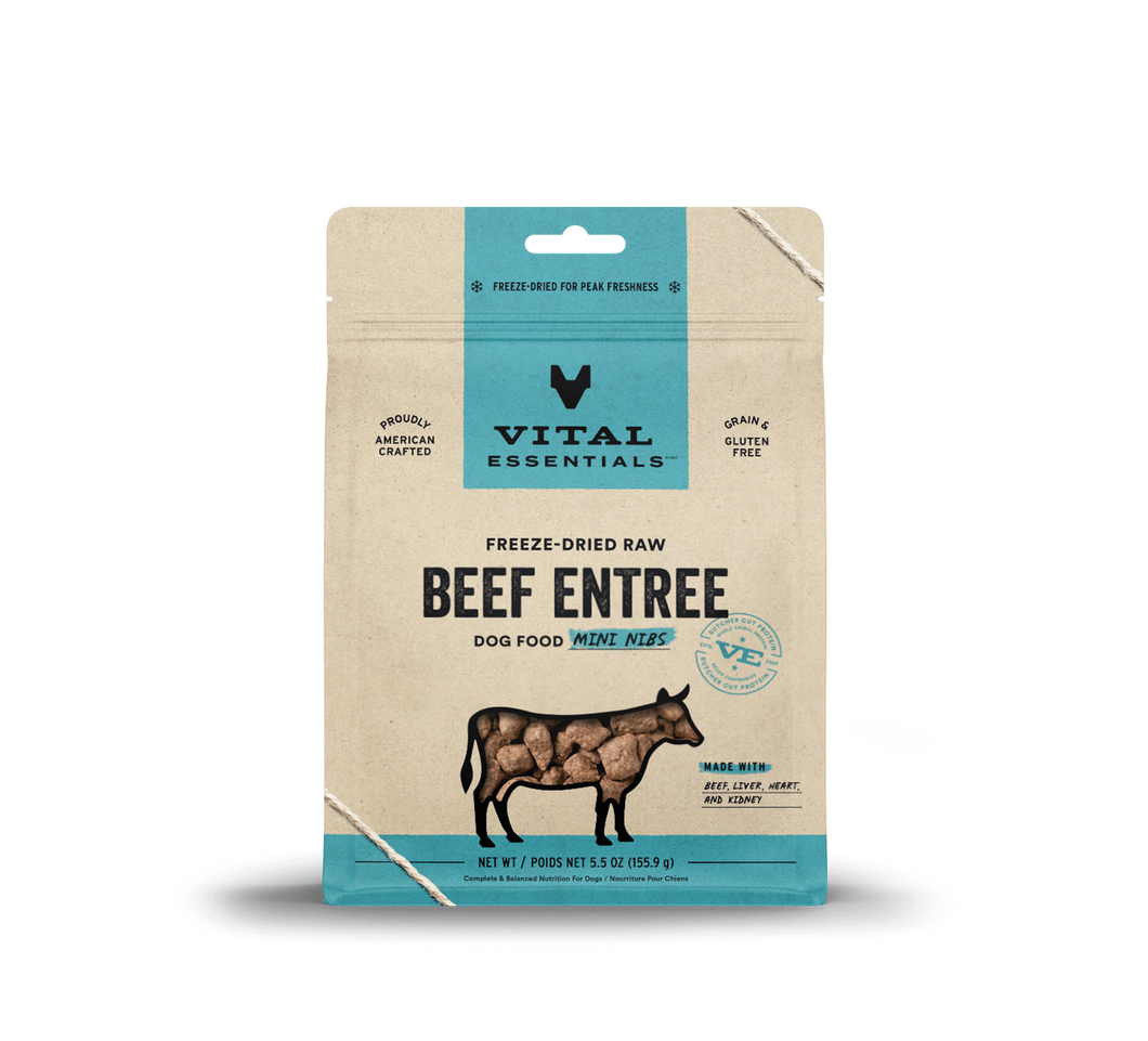 Vital Essentials Freeze-Dried Raw Beef  Entree Dog Food Mini Nibs